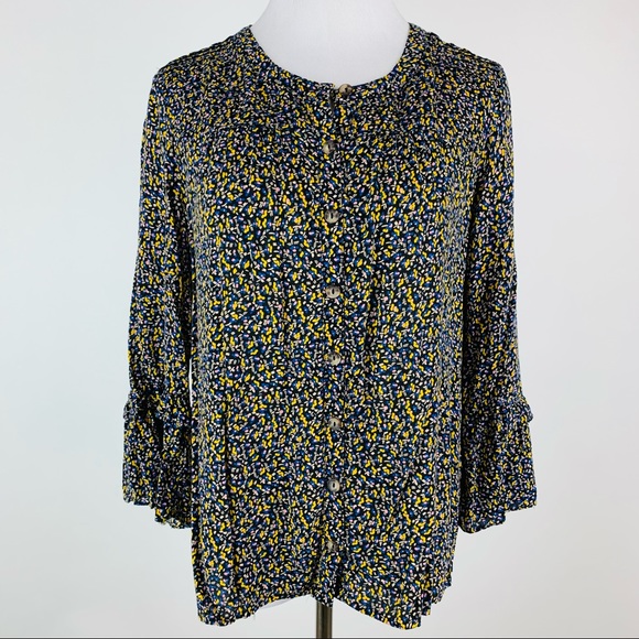 Anthropologie Tops - Anthropologie Maeve Printed Ruffle Sleeve Top Sz M